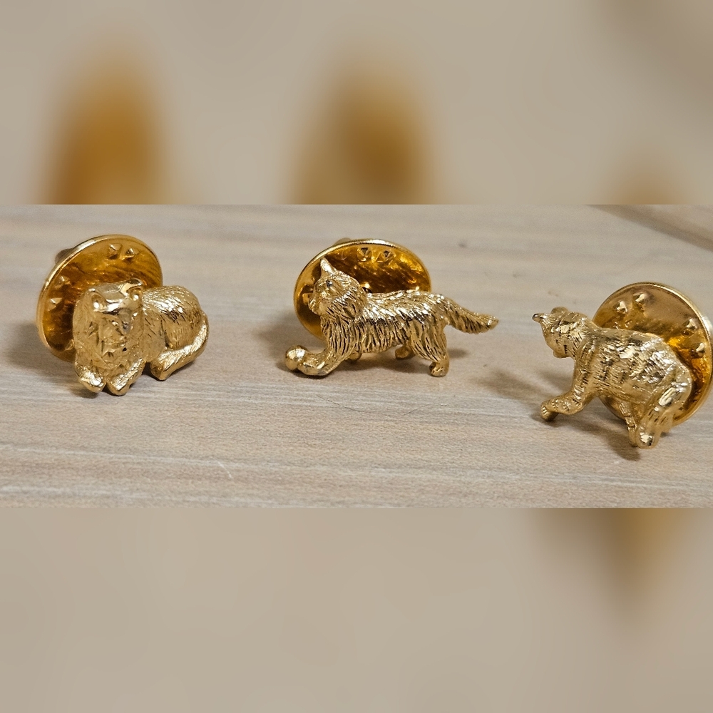 Lot Of 3 Vintage Ballou Reg'd Cats Cat Kitten Kittens Pins Brooch Gold Tone
